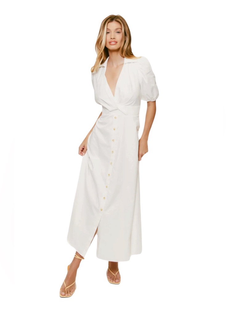 Hutch- Laurel White Button-Front Puff Sleeve Maxi Dress Size 2